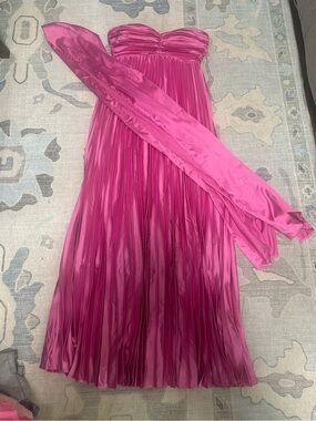 Pleated Strapless Maxi Dress with Neck Scarf